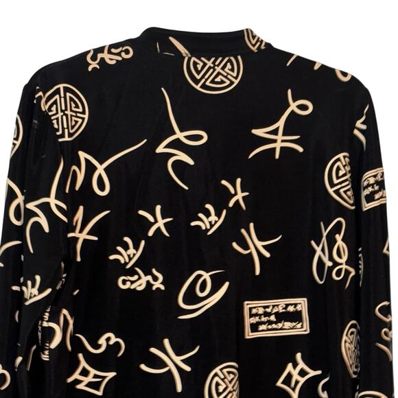 QVC Susan Graver Style Asian Theme Long Jacket Lustra Knit Medium Black Gold - Picture 12 of 13